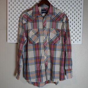 Wrangler Western Shirt Mens 16-34 Plaid Pearl Snap Cowboy Rodeo Long Sleeve‎